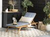 Transat de jardin en bois avec tablette et coussin bleu CESANA_746473