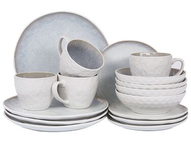 Set of 16 Stoneware Dinnerware Light Grey SESAME