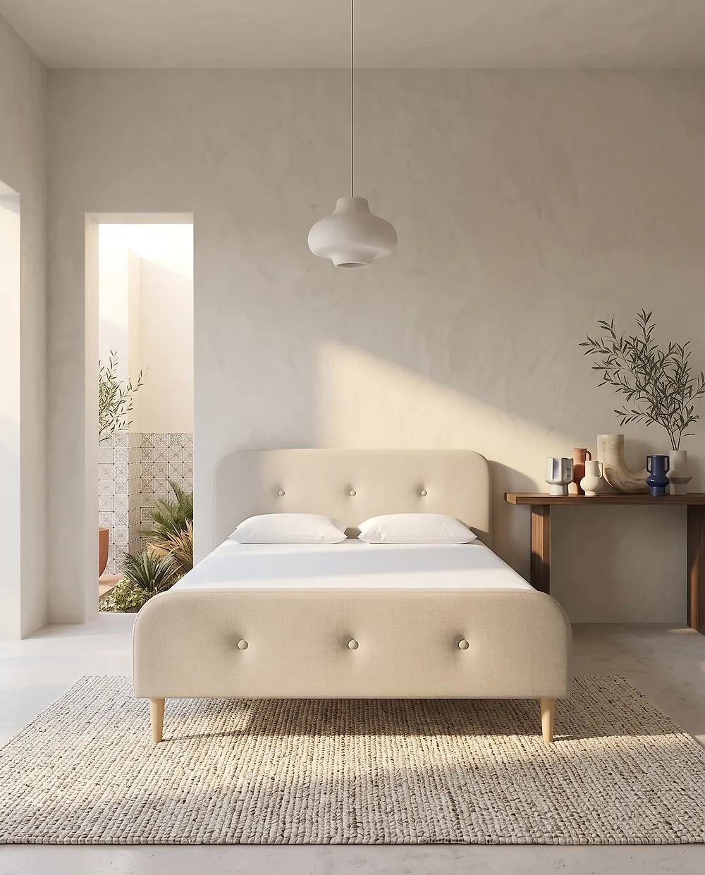 Bed Faux Linen RENNES 180 x 200 cm (EU Super King) Light Beige_1182348