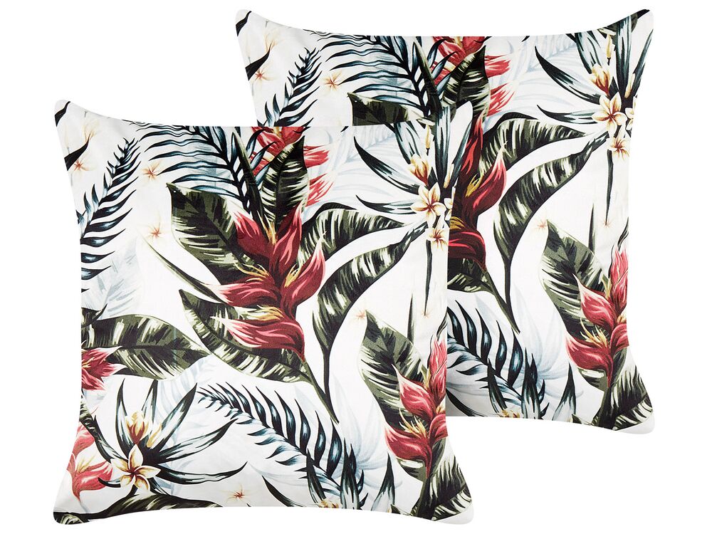 Dekokissen 2er Set EDELWEISS 45 x 45 cm Samtstoff Bunt Pflanzenmuster