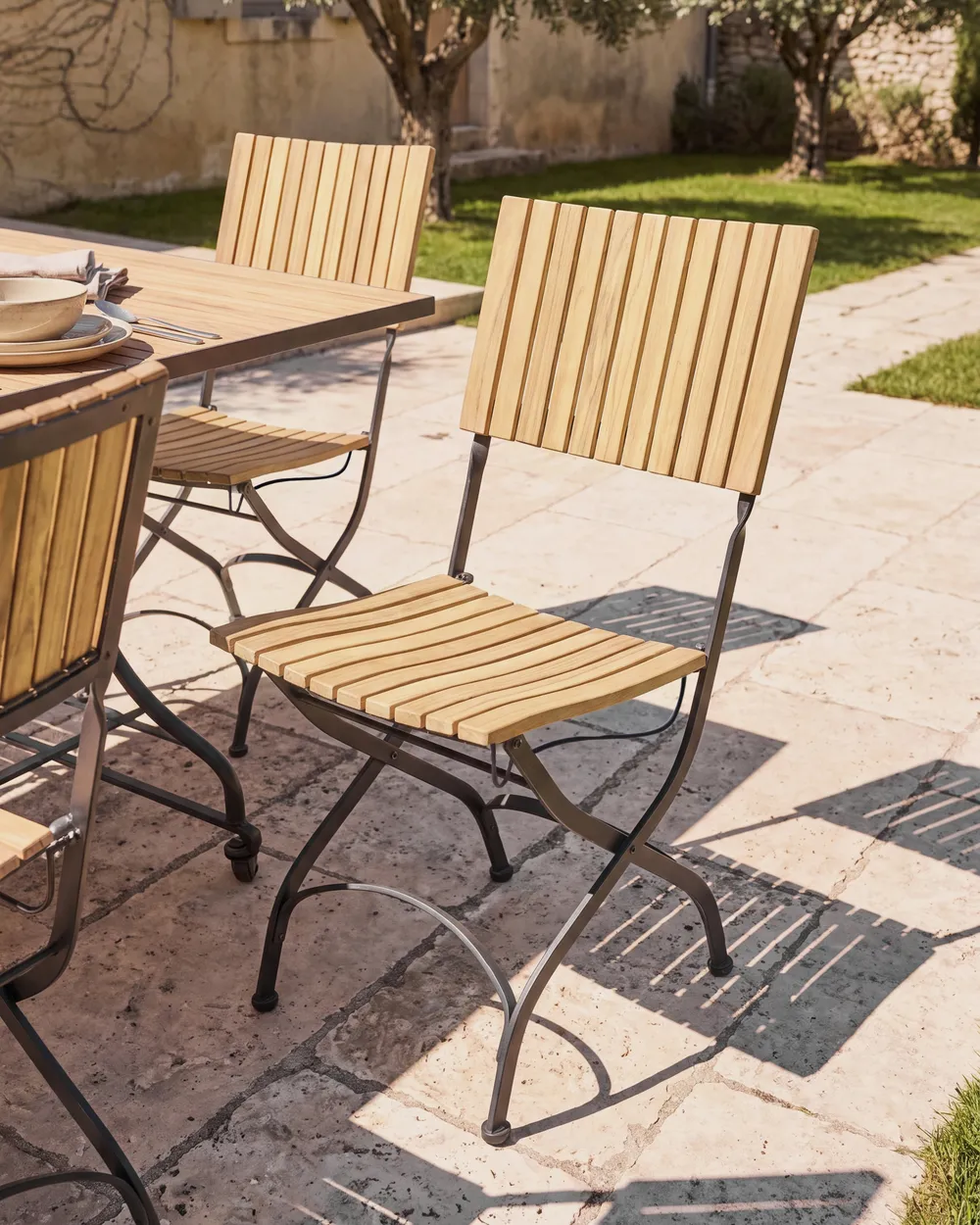 Set of 2 Garden Chairs LASCARI Armless Acacia Wood Light Brown