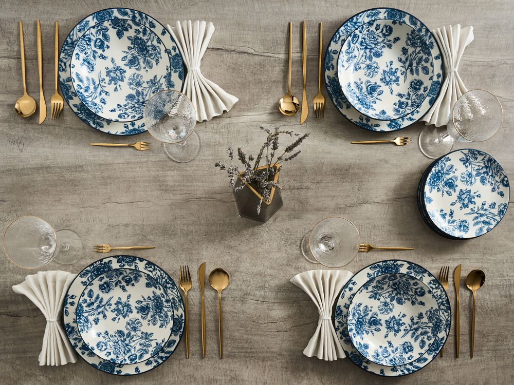12-delige serviesset BASIL Porselein Blauw