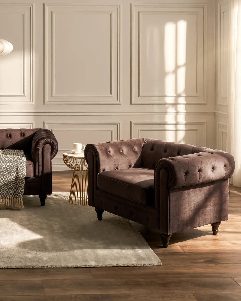 Fotel CHESTERFIELD Welur Ciemnobrązowy
