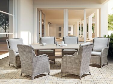 6 Seater PE Rattan Garden Dining Set Beige CASCAIS