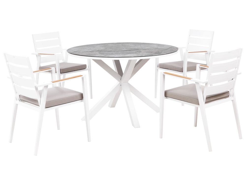 Set da pranzo da giardino 4 posti MALETTO/TAVIANO con cuscini Metallo Effetto marmo Grigio