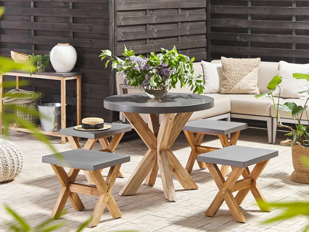 Garden Dining Set with Stools Seater OLBIA Concrete Grey
