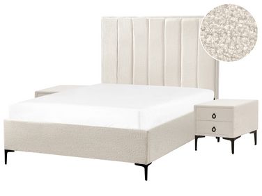 Conjunto de dormitorio de bouclé blanco crema 140 x 200 cm SEZANNE