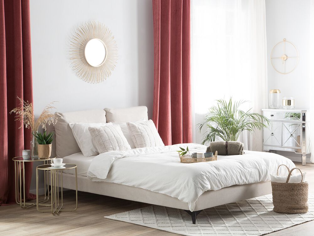 Bed Chenille MELLE 140 x 200 cm (EU Double) Light Beige