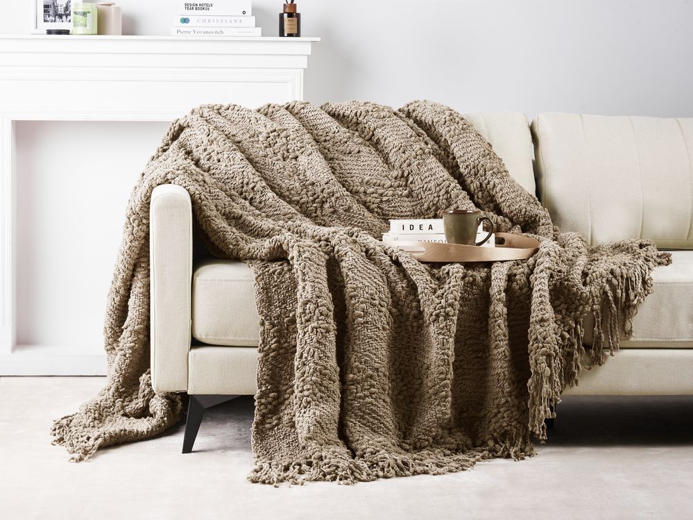 Cotton Blanket 220 x 240 cm Taupe VELLA Beliani