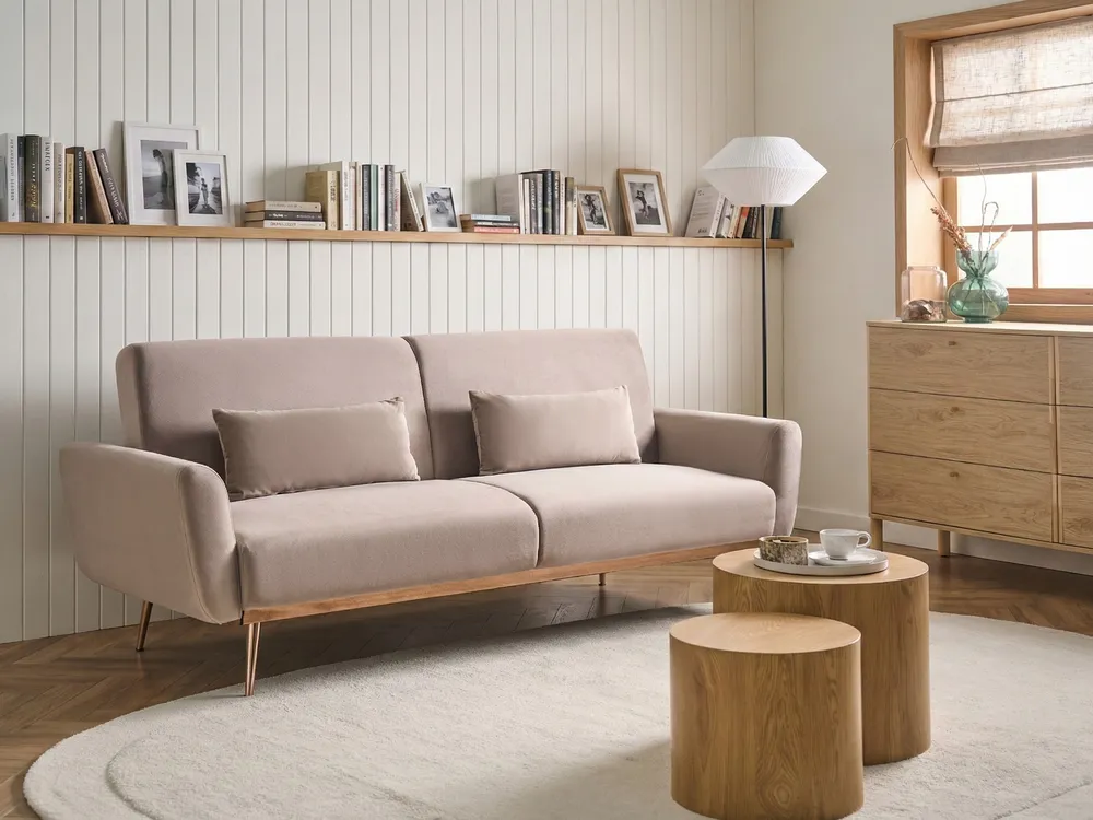 Sofa Bed 3 Seater EINA Velvet Taupe