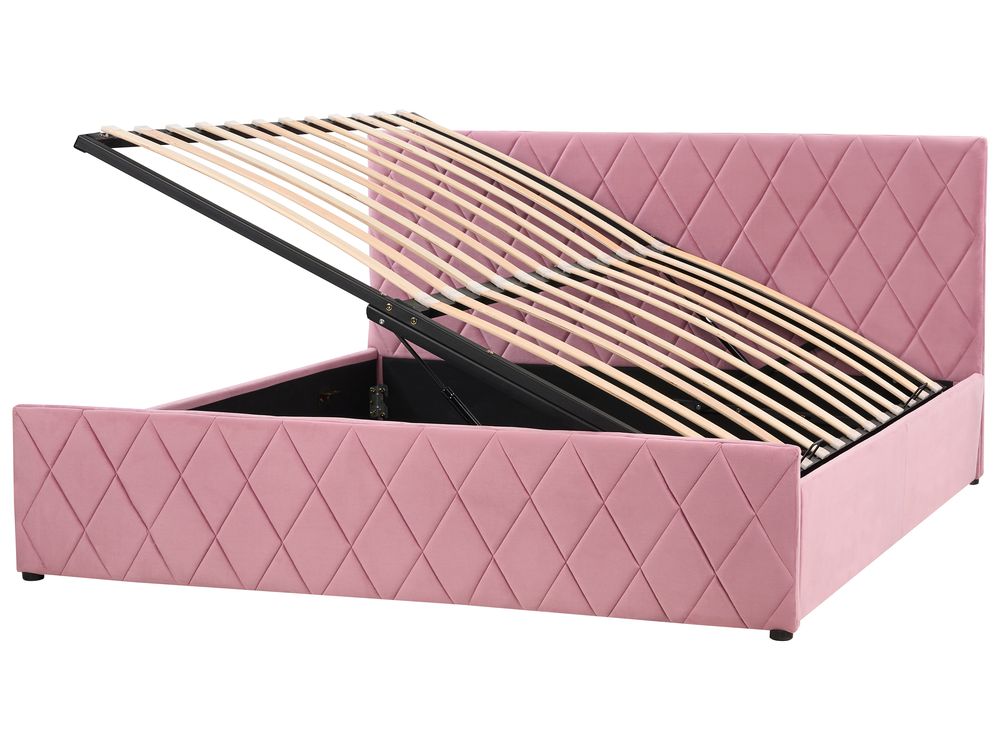 Ottoman Bed ROCHEFORT Velvet Pink 180 x 200 cm (EU Super King)
