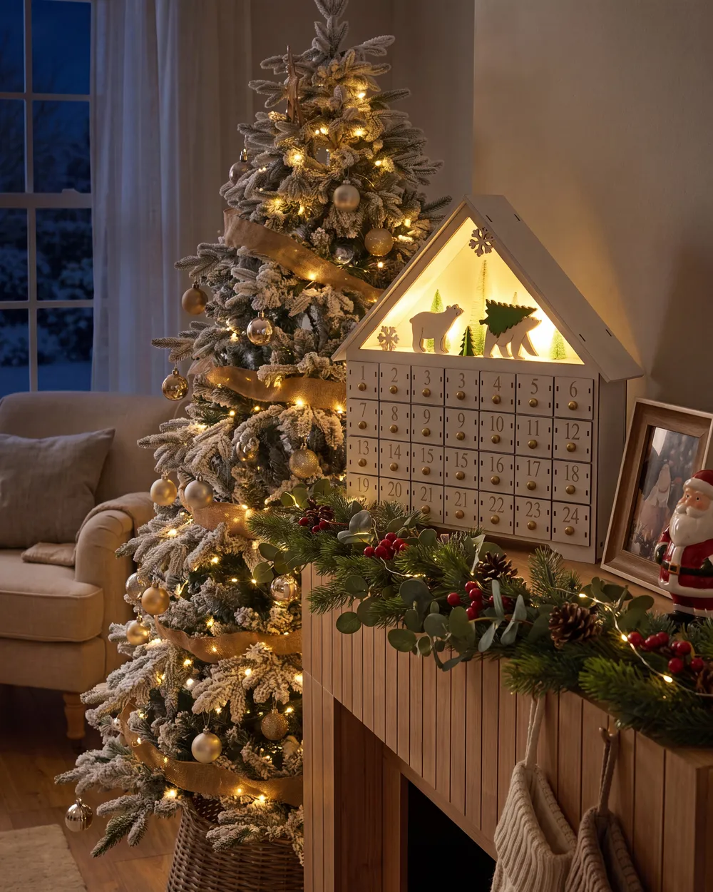 Dekoracja świąteczna LED MJOSA 33 cm Kalendarz adwentowy Biały