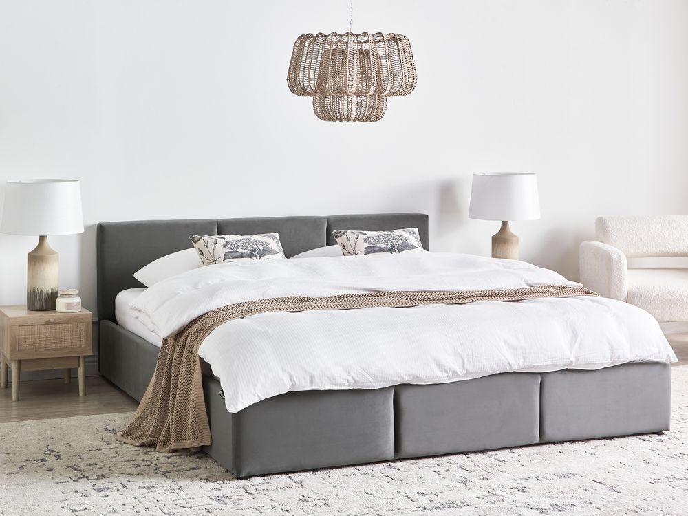 Ottoman Bed BOUSSE Velvet Dark Grey 180 x 200 cm (EU Super King)