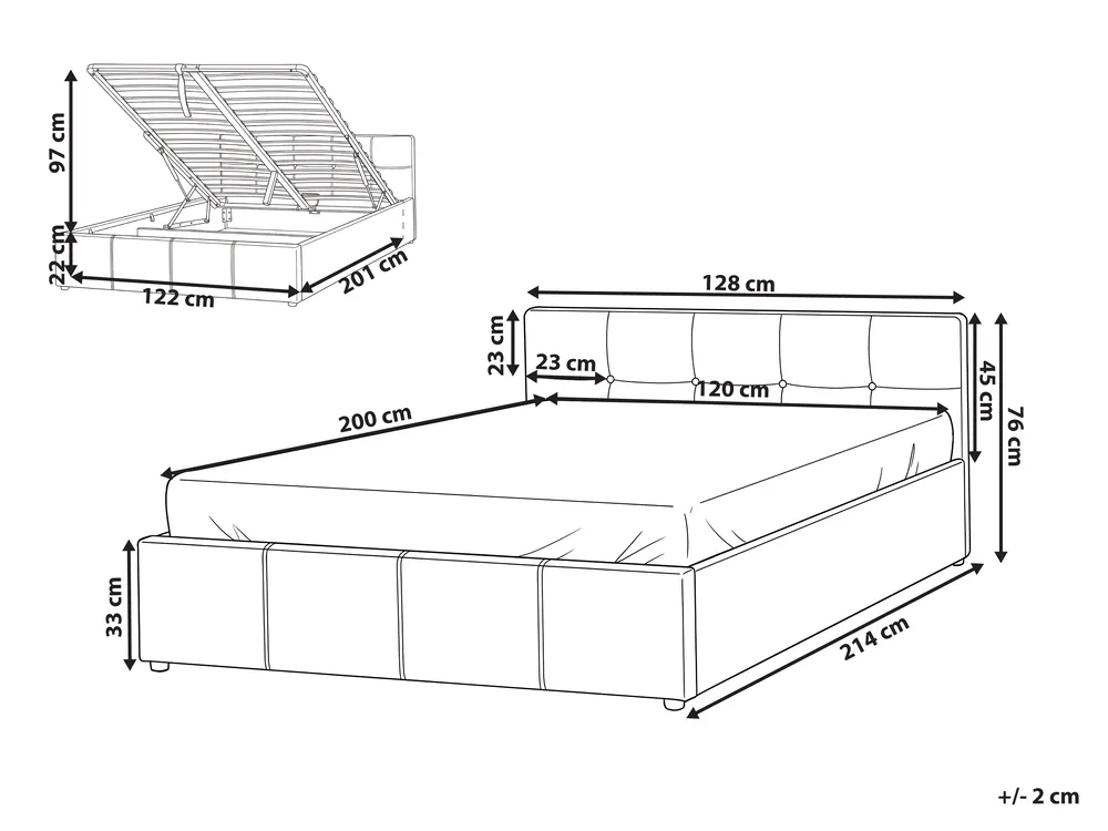 Bett mit Stauraum LAURESSES Stoff Taupe 120 x 200 cm_1153550