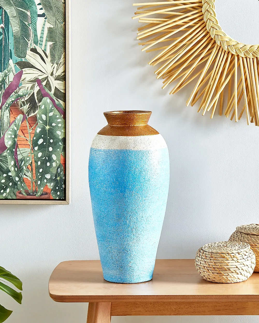 Leaf Keramik-Übertopf Mit Blumen-Druck – 12 Cm, Blau-weiß, Für Zimmerpflanzen