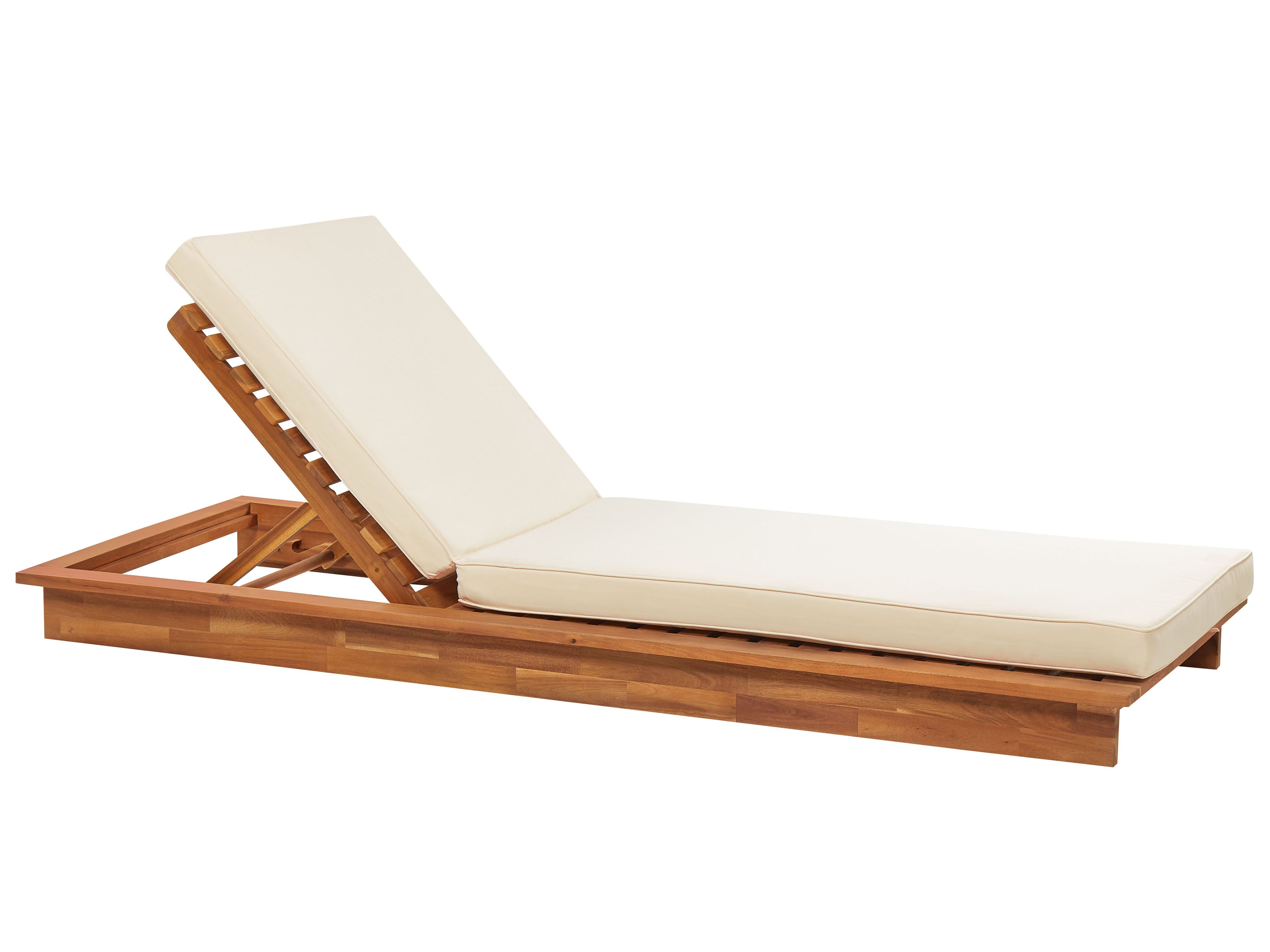 Wooden Reclining Sun Lounger with Cushion Off White GRANARI Beliani.pl