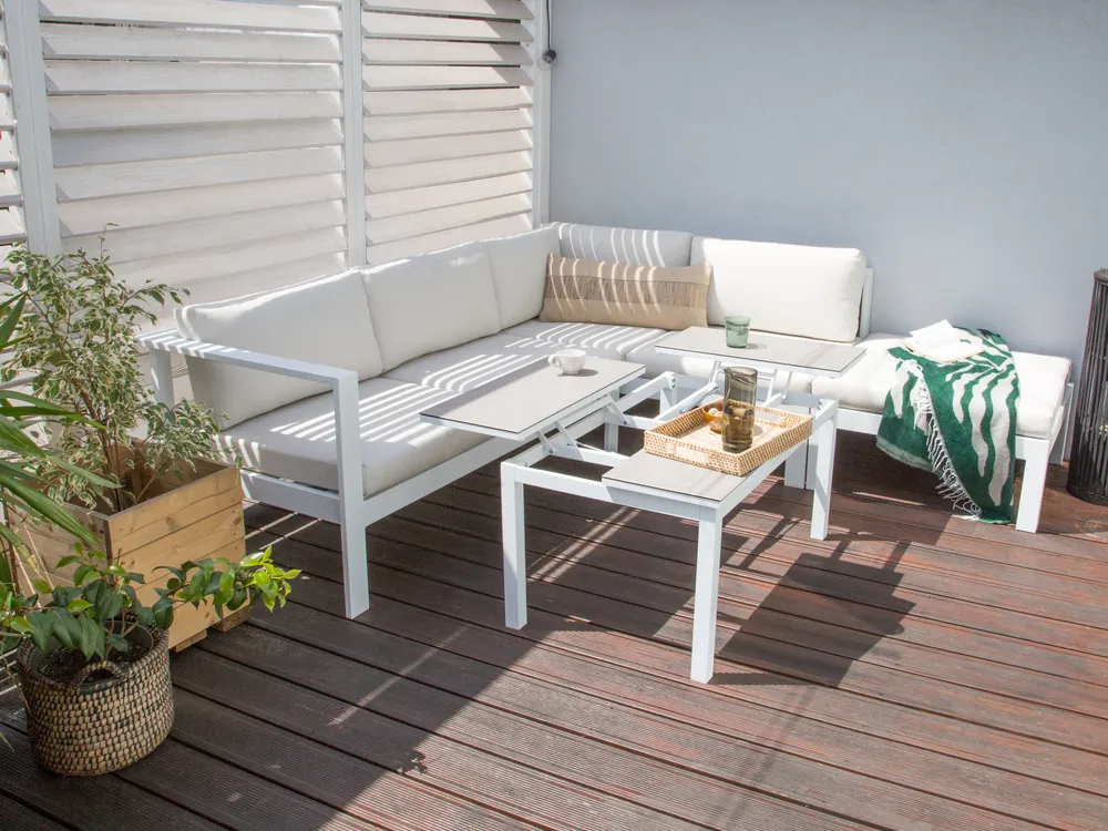 Set di divani angolari da giardino 5 posti MESSINA Metallo Bianco sporco Lato Sinistro_929603