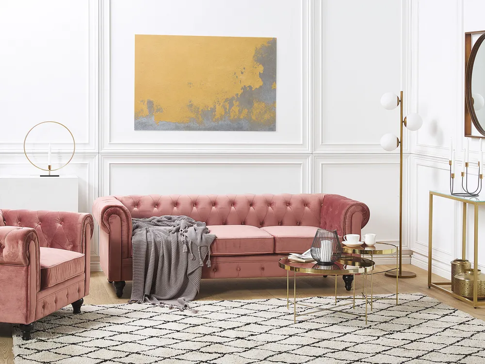 Komplet wypoczynkowy dla 4 osób CHESTERFIELD Welur Różowy