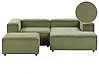 Canapé d'angle modulable 2 places ARDAL avec ottoman Velours côtelé Vert Côté gauche