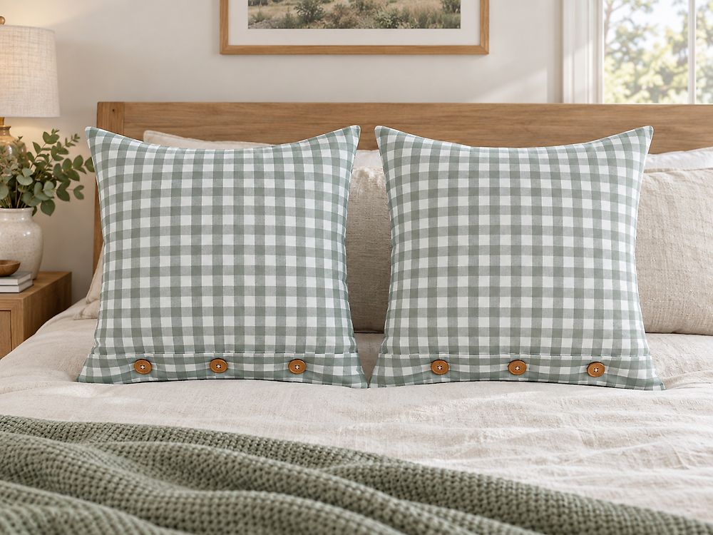 Set of 2 Decorative Cushions TALYA 45 x 45 cm Mint Green Checked