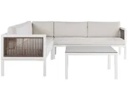 Garden Corner Sofa with Table 4 Seater BORELLO Metal Beige Left Hand_803151
