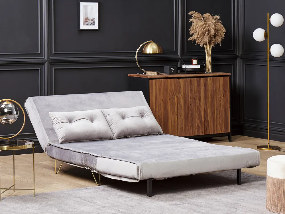 Sofa Bed 2 Seater VESTFOLD Velvet Grey_808713
