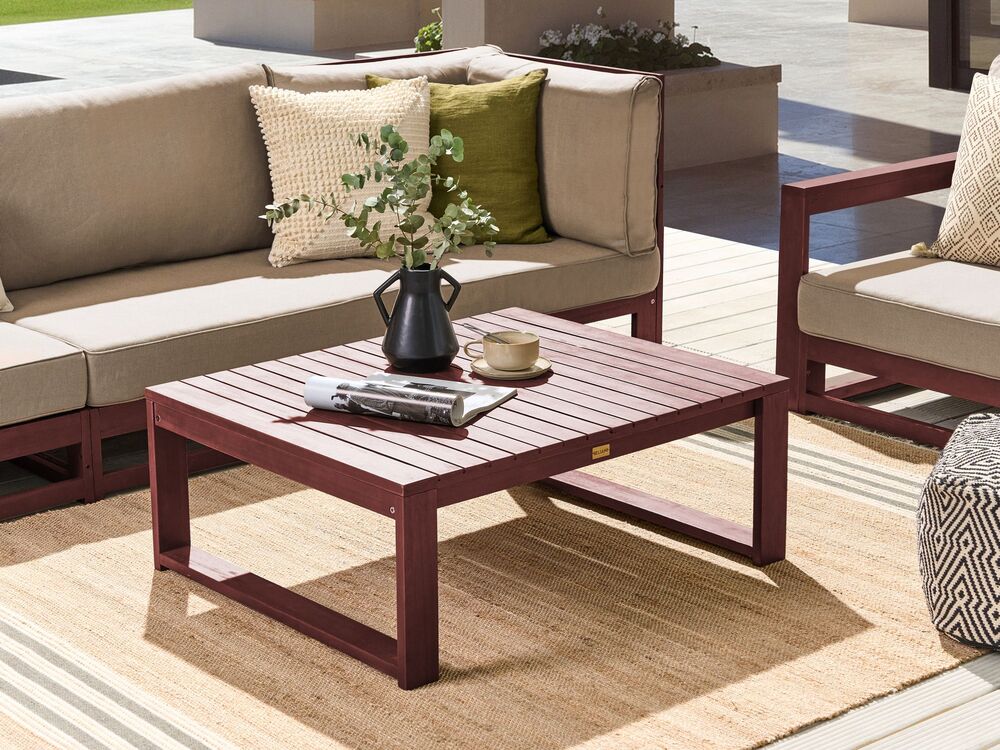 Tavolino da giardino TIMOR 90 cm 75 cm Legno di acacia certificato Rosso scuro