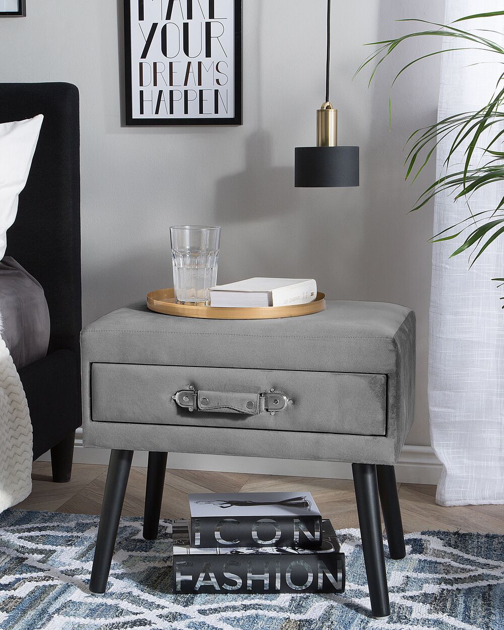 Bedside Table EUROSTAR Velvet Grey Beliani