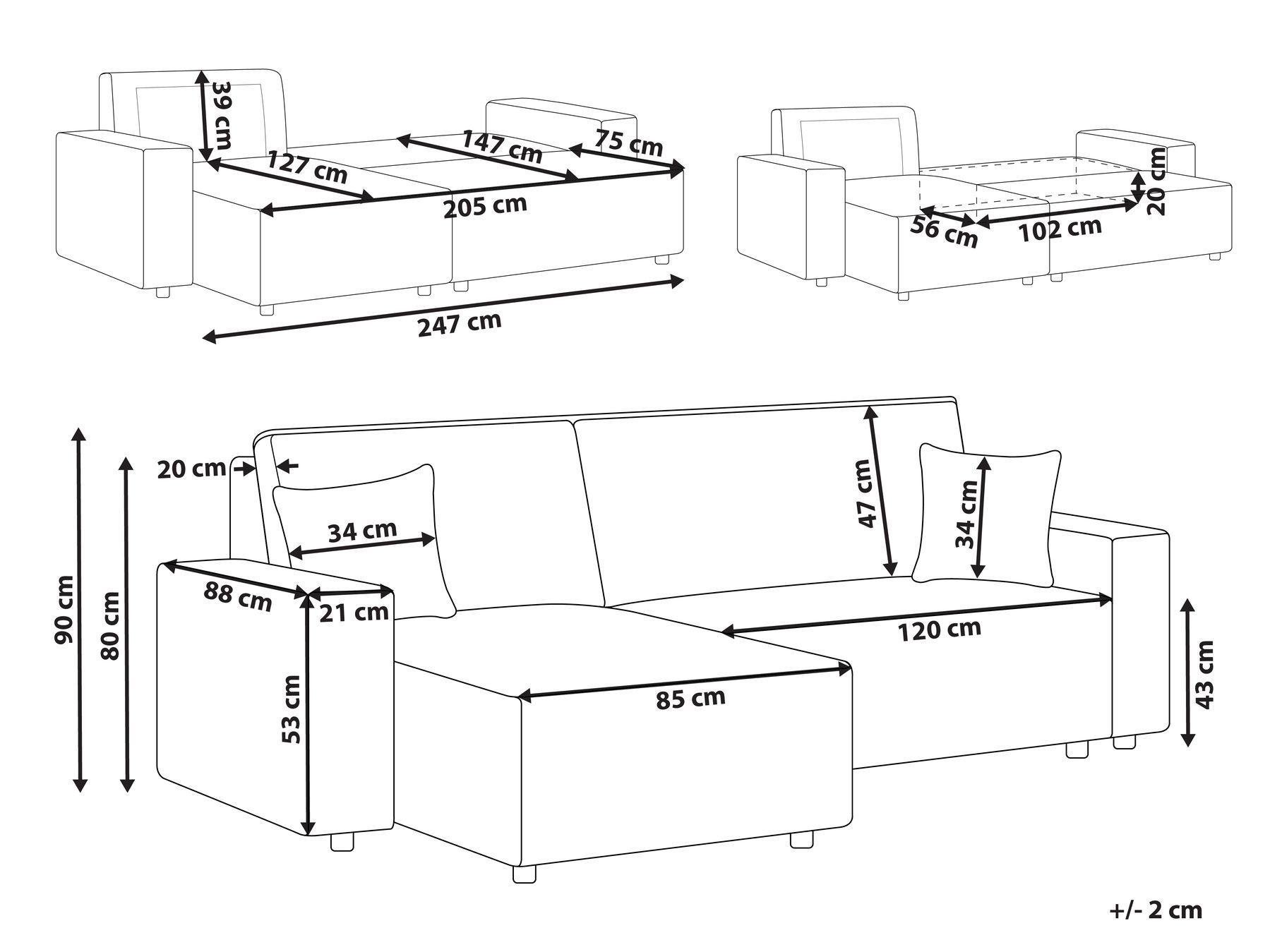 Corner Sofa Bed 3 Seater ABACKA Corduroy Off-White Right Hand_896740