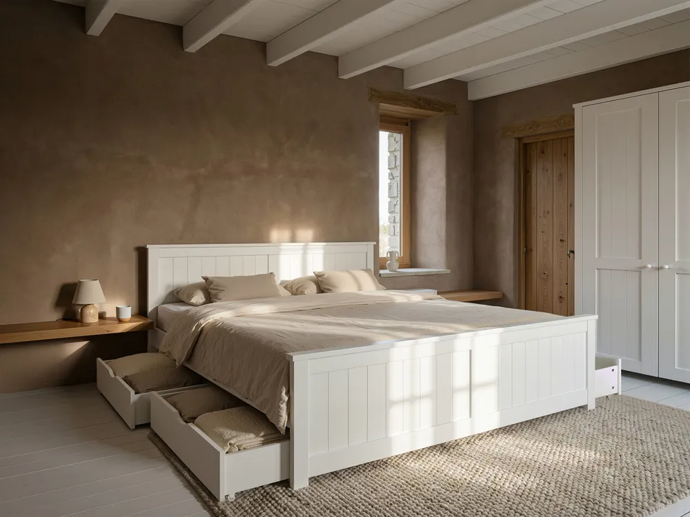 Bed with 4 Drawers SABRAN Pine Wood White 160 x 200 cm (EU King Size)_1061301