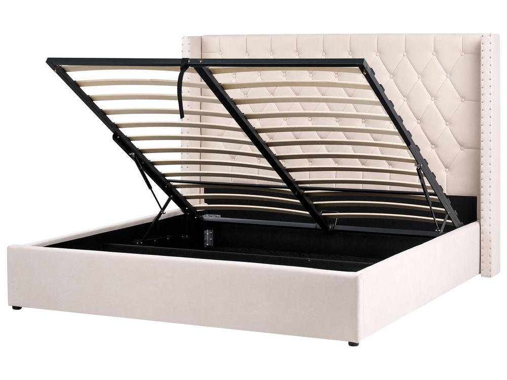 Ottoman Bed LUBBON Velvet Off-White 180 x 200 cm (EU Super King)