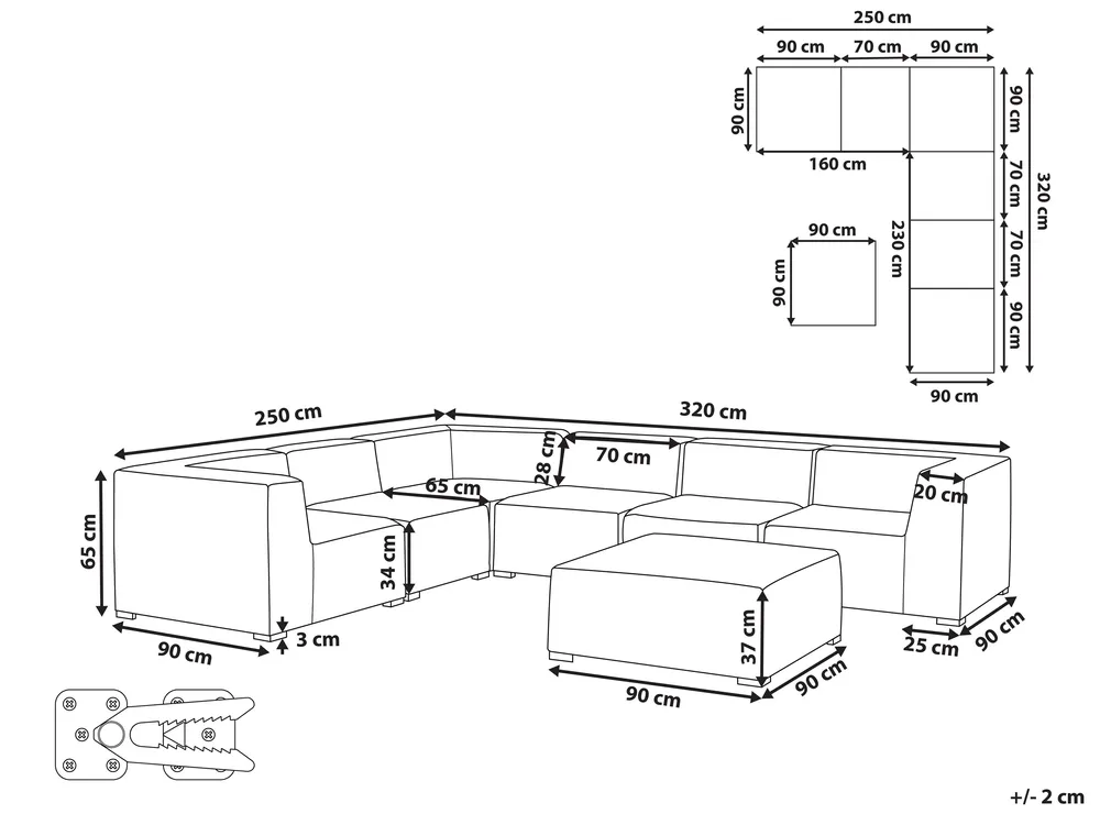 Garden Corner Sofa with Ottoman 7 Seater AREZZO Modular Beige Right Hand_825153
