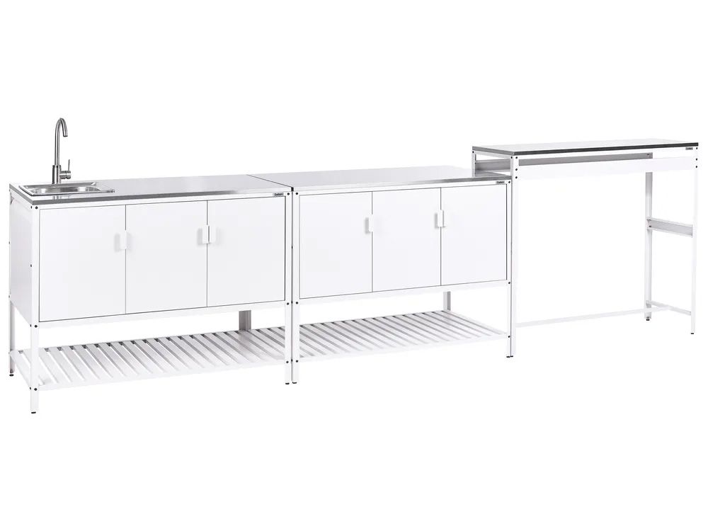 3 Piece Outdoor Kitchen Set with Sink MAENZA White Metal