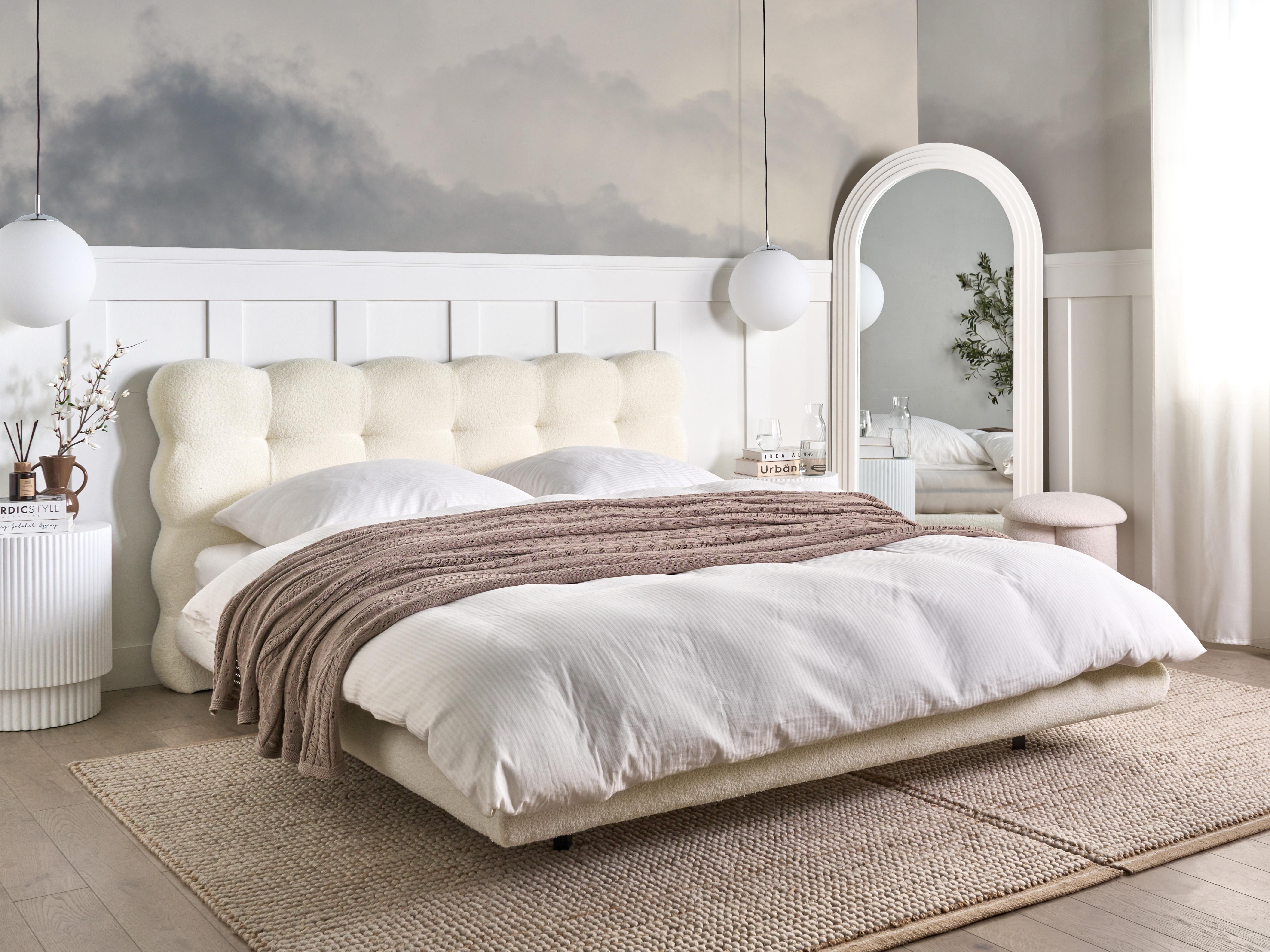 Bett mit Lattenrost Bouclé SOULISSE 160 x 200 cm Cremeweiß_999084