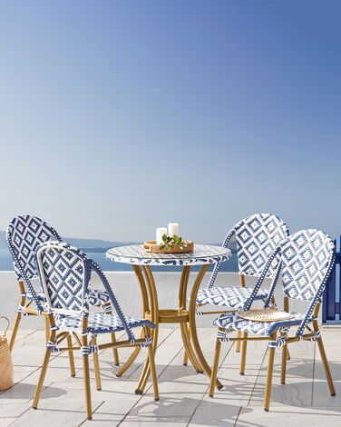 Set of 4 PE Rattan Garden Chairs Blue and White Pattern RIFREDDO