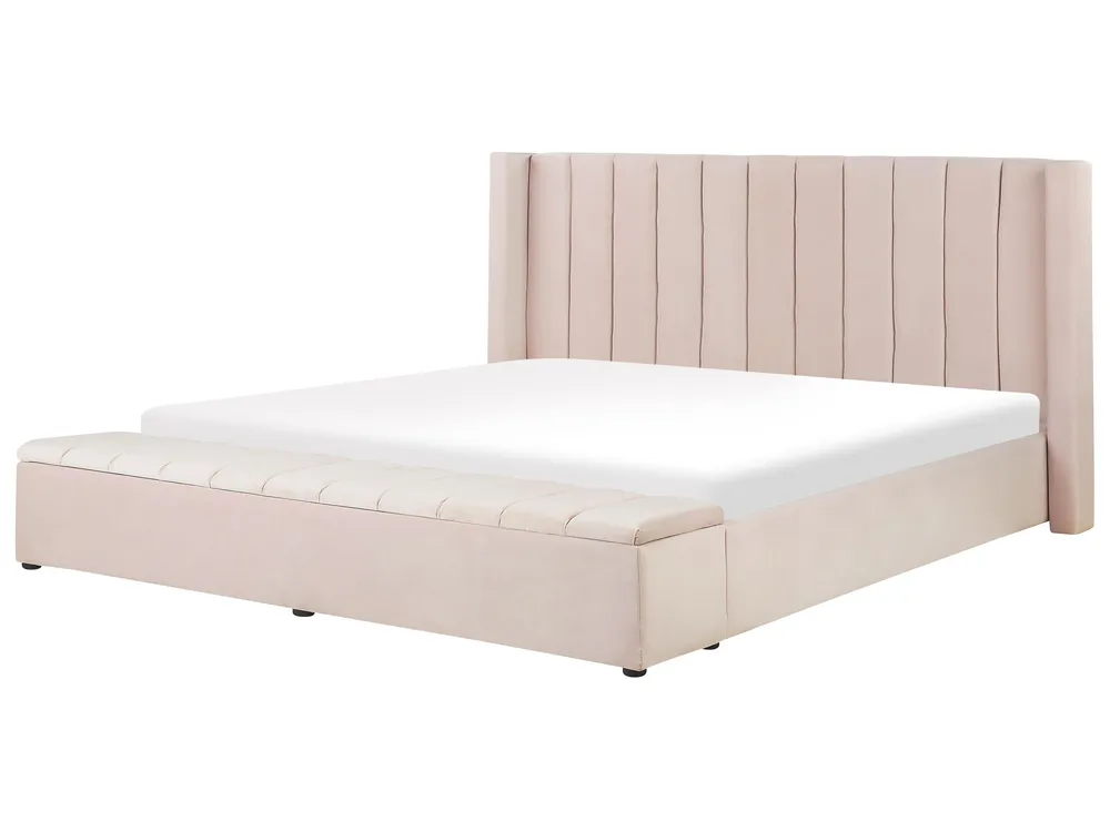Bed with Storage Bench NOYERS Velvet Pastel Pink 180 x 200 cm (EU Super King)_796525