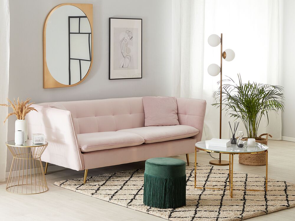 Sofa dla 3 osób FREDERICA Welur Różowy