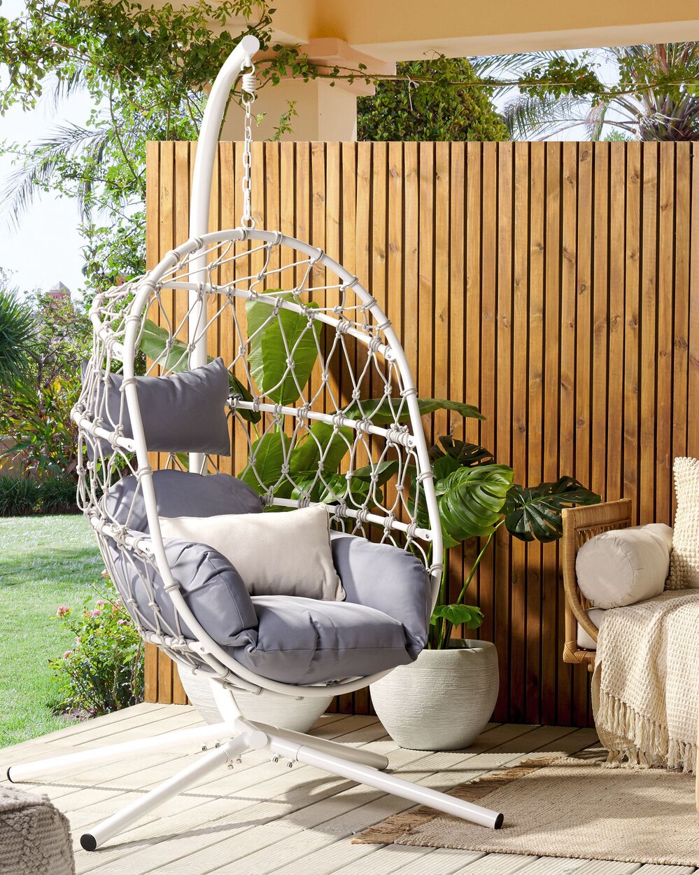 White hanging egg chair with stand best sale