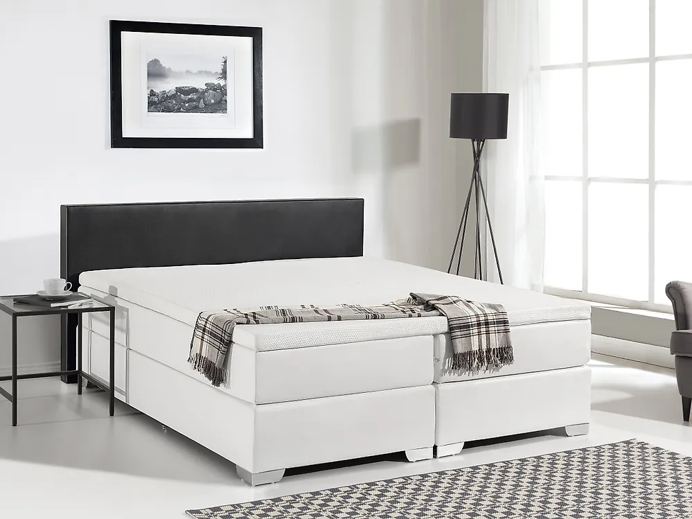 Lit Boxspring Cuir PU PRESIDENT 160 x 200 cm Noir/blanc_1179217