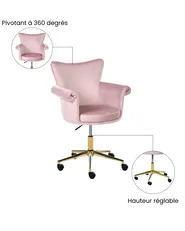 Chaise de bureau VELENCIA Velours Rose pastel_1065148