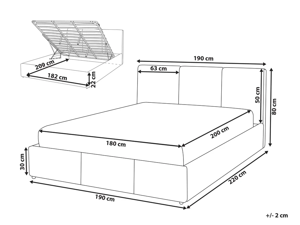 Ottoman Bed BOUSSE Velvet Light Beige 180 x 200 cm (EU Super King)_862650