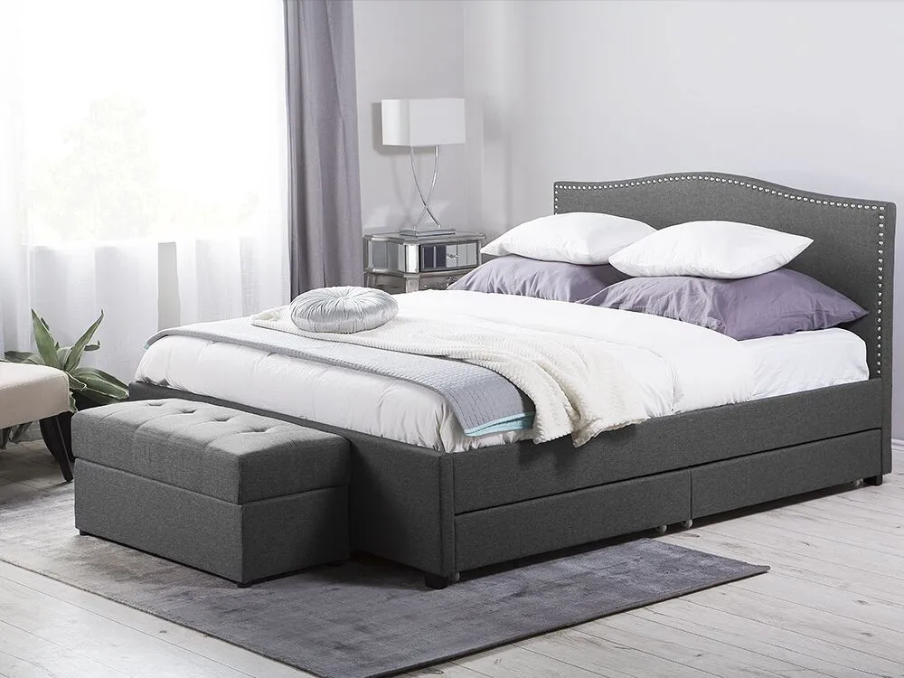 Bed with Storage Drawers MONTPELLIER Fabric Dark Grey 180 x 200 cm (EU Super King) LED_709628