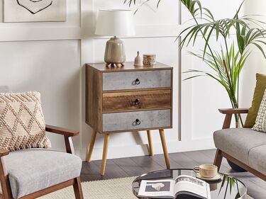 3 Drawer Sideboard Dark Wood with Grey BATLEY