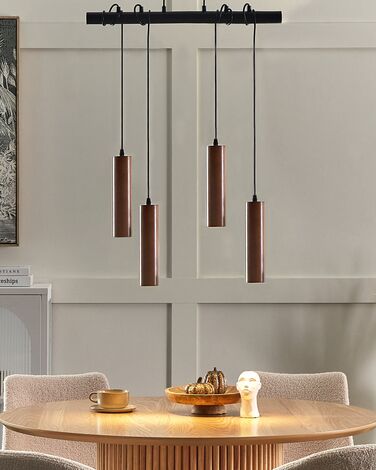 4 Light Wooden Pendant Lamp Dark TUTAKI