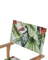Set of 2 Acacia Folding Chairs and 2 Replacement Fabrics Light Wood with Off-White / Toucan Pattern CINE_819246