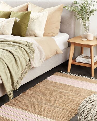 Jute Area Rug 80 x 150 cm Beige and Pastel Pink MIRZA