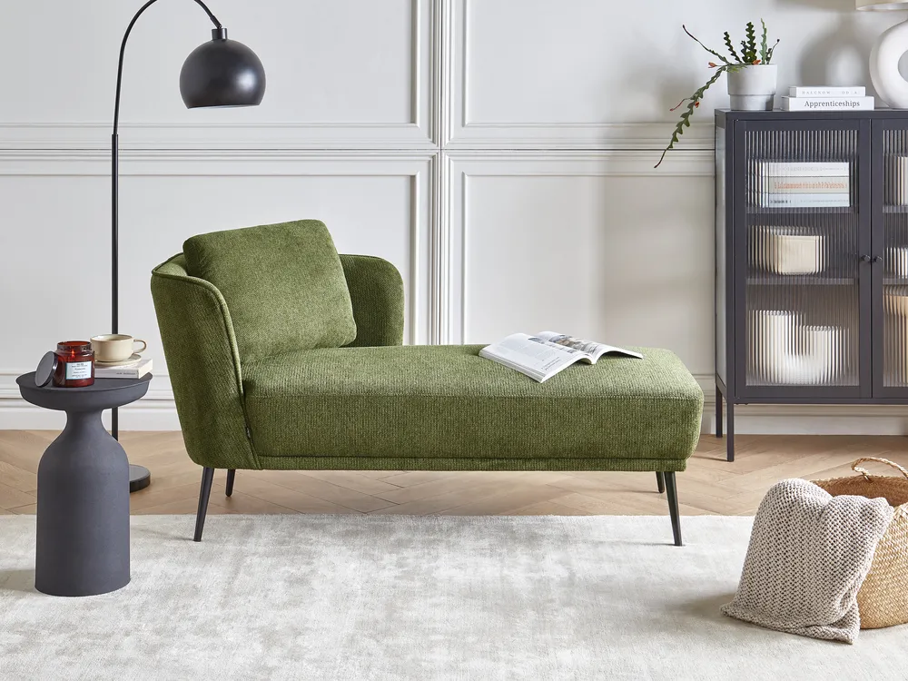 Beliani Chaise Longue In Velluto Verde Acqua - Versione Sinistra - Con Cuscino, Gambe In Legno, Stile Glamour Vintage