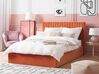Zamatová posteľ s úložným priestorom 140 x 200 cm oranžová VION_826773