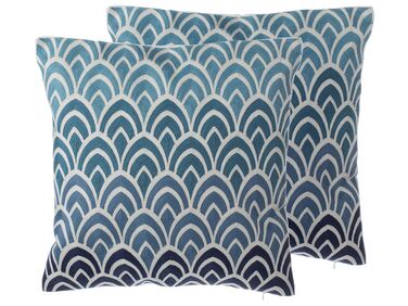 Set of 2 Cotton Cushions Geometric Pattern 45 x 45 cm Blue NIGELLA