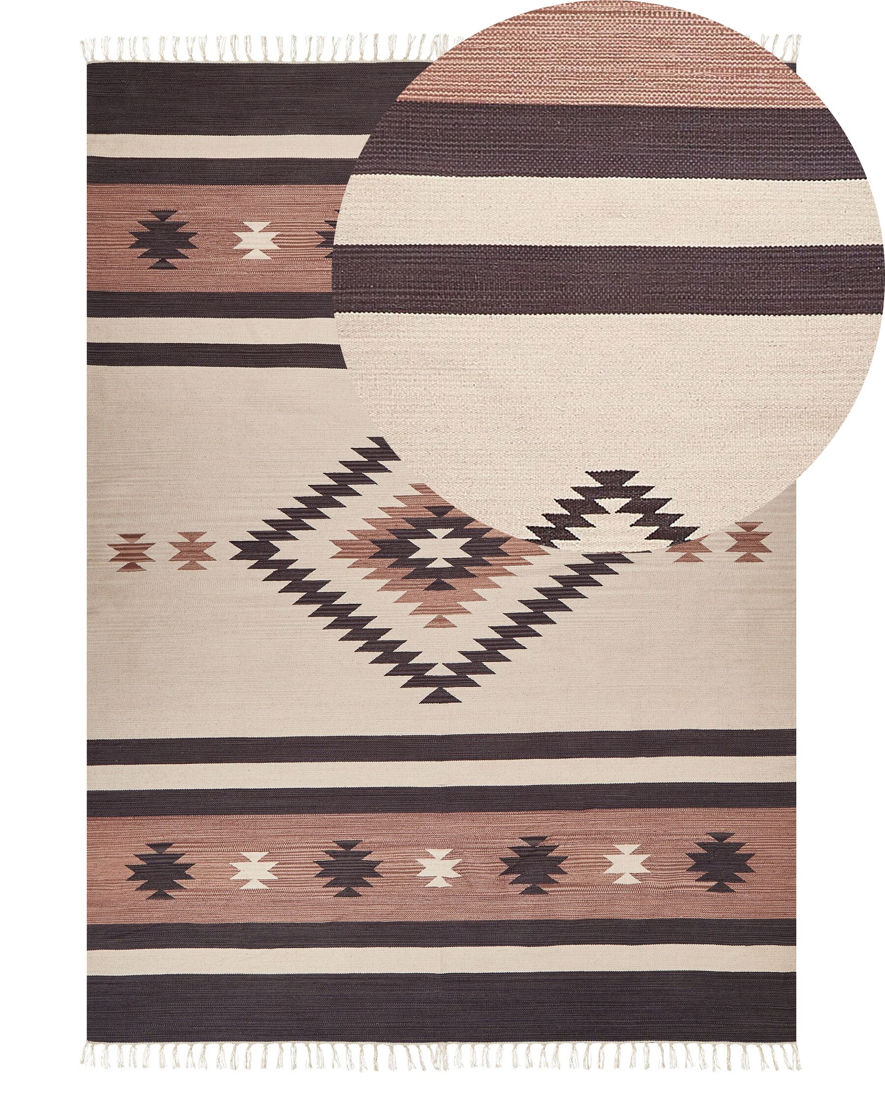 Tapete Kilim em algodão creme e castanho 140 x 200 cm ARAGATS_869831